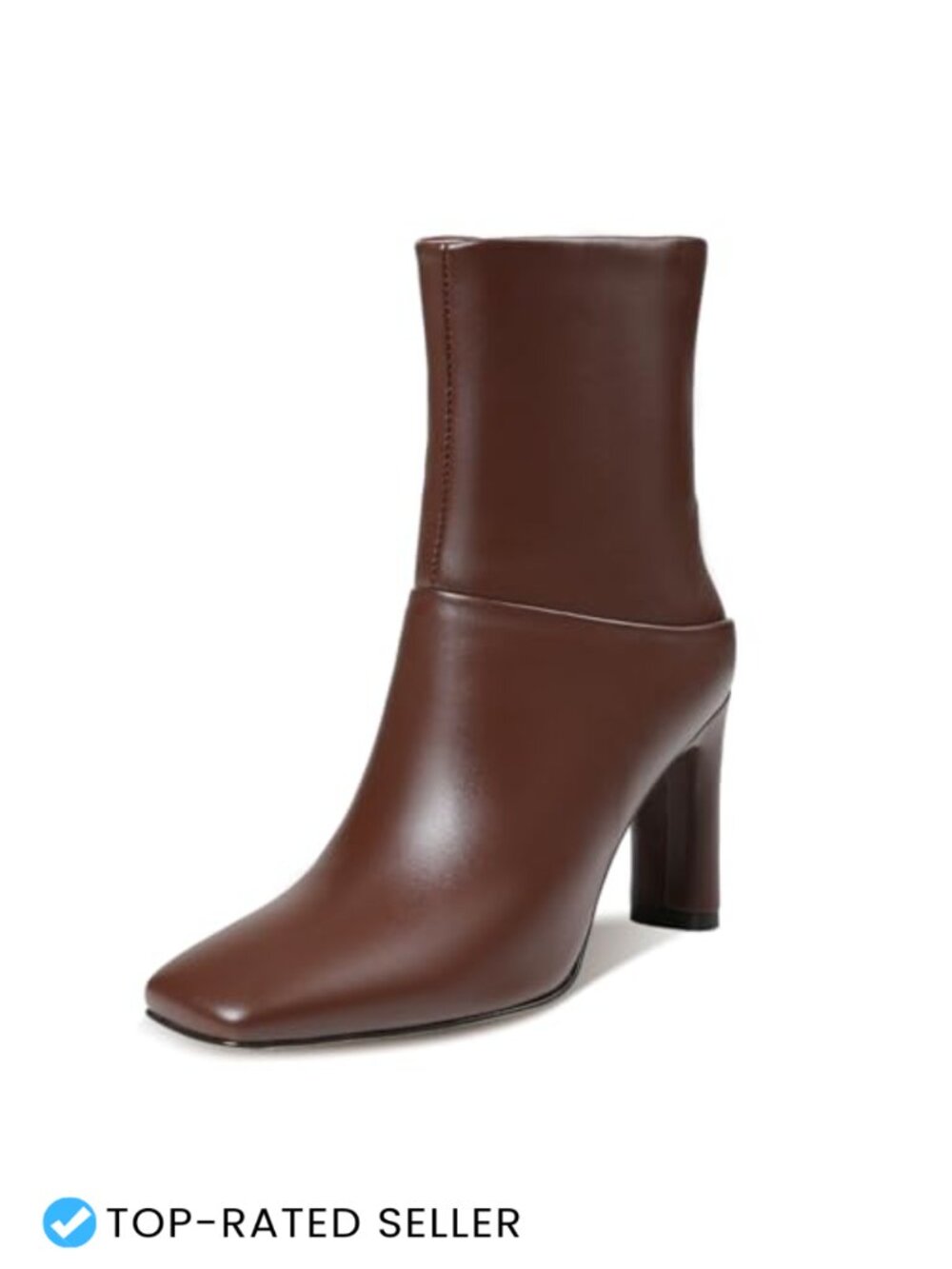 Square Toe Block Heel Ankle Booties Faux Leather Side Zip